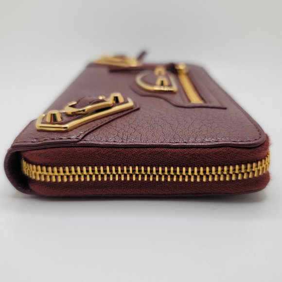❌SOLD❌ Balenciaga Red Burgundy Maroon Gold Continental Zip Around Wallet Moto - Picture 5 of 17